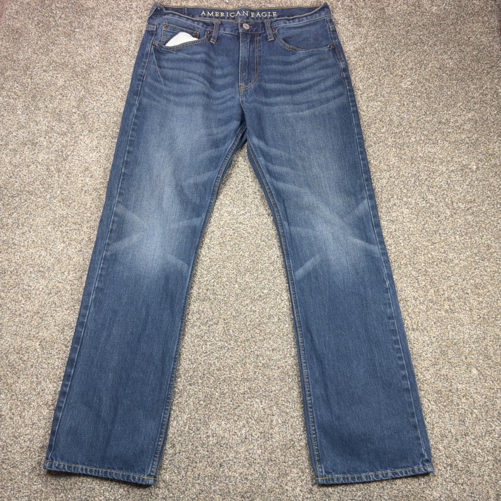 American Eagle Mens Straight Leg Jeans Medium Wash Blue 100% Cotton 34 Relaxed